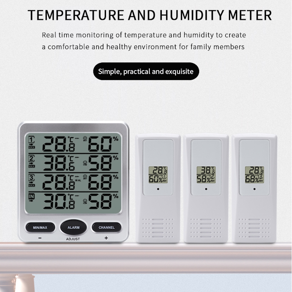 Thermo-Hygrometer; Wireless, LCD, 8-Channel, with Remote Sensor 5401-34