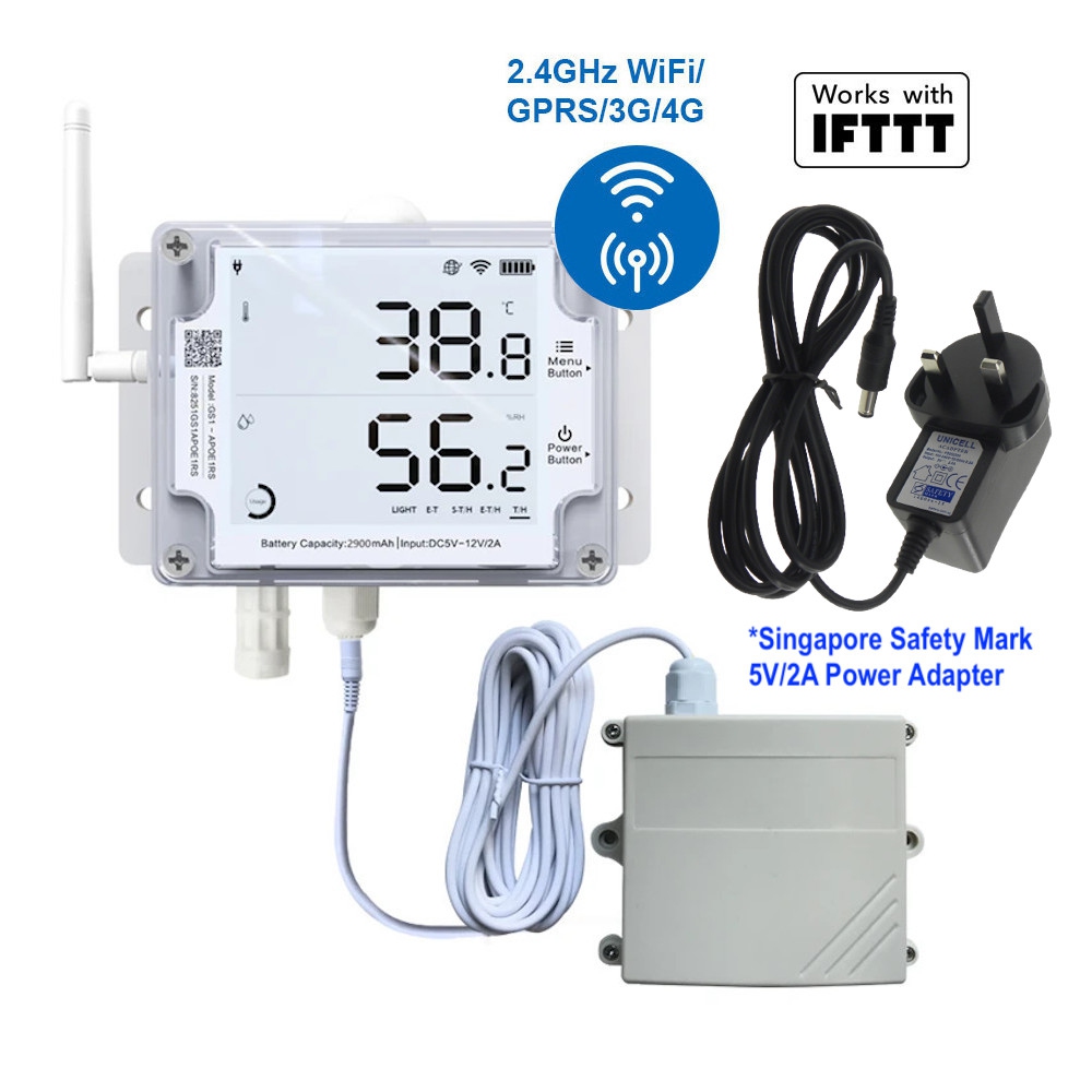 UbiBot GS1-AL4G1RS-S Industrial-Grade WIFI SIM Temperature Humidity Light  Data Logger w/ CO2 Probe + 5V/2A Power Adapter - Air Quality Detecting  System - Indoor / Outdoor Air Quality