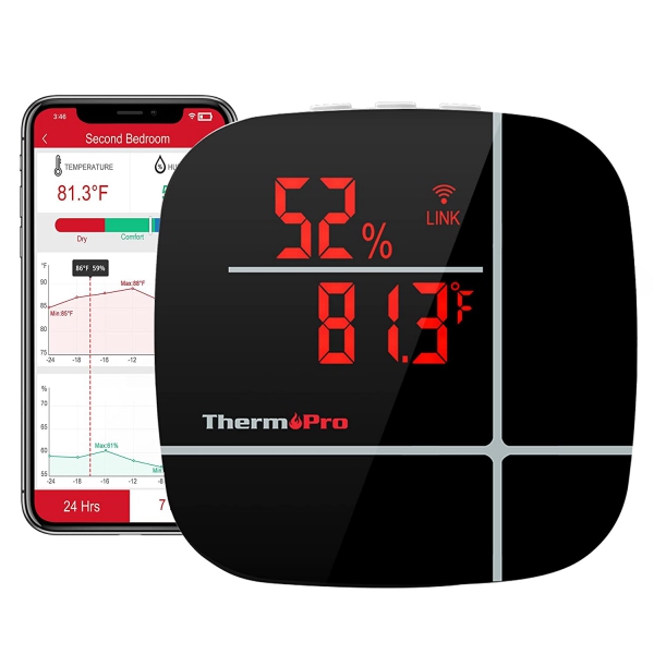 ThermoPro TP90 LED Smart WiFi Indoor Hygrometer Thermometer Humidity Sensor Compatible with Alexa