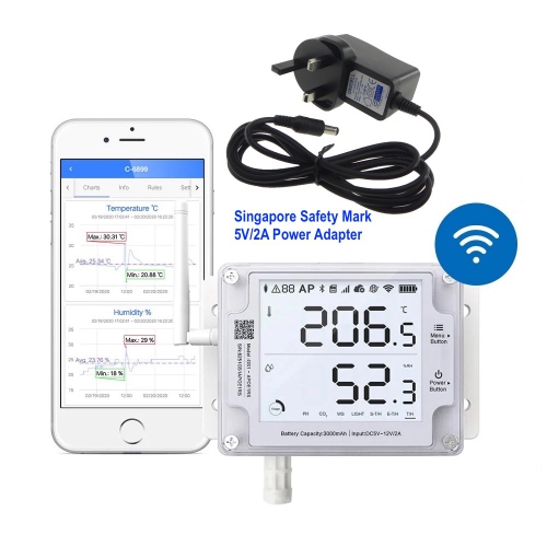 UbiBot GS1-A Industrial-Grade WIFI Temperature Humidity Data Logger IoT System + 5V/2A Power Adapter