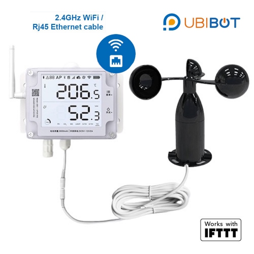 UbiBot GS1-AETH1RS Industrial-Grade WIFI RJ45 Temperature Humidity Light Data Logger w/ Wind Speed Probe