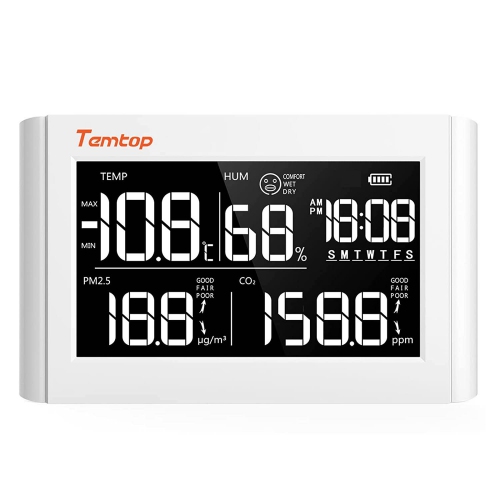 Temtop P20C PM2.5 CO2 Air Quality Monitor Data Export Temperature Humidity Meter
