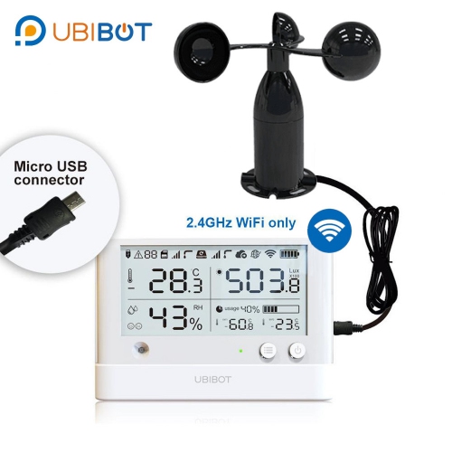 UbiBot WS1-Pro WIFI Temperature Humidity Light Data Logger w/ Wind Speed Probe