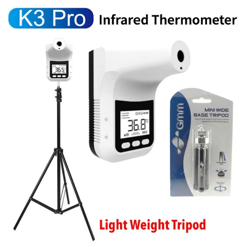 GMM K3 Pro LCD Wall & Tripod Mounted Hand-Free Non-Contact Forehead Thermometer (Indoor & Outdoor with Shelter)