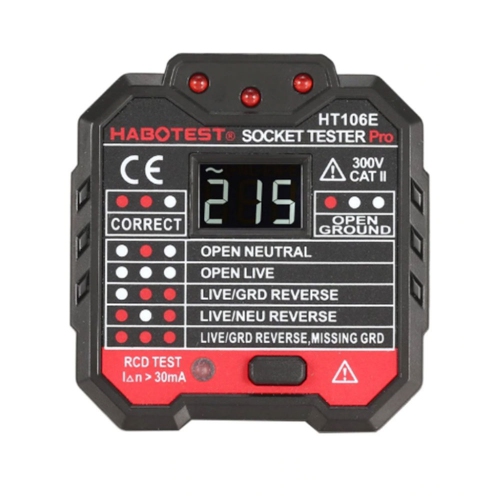 Habotest HT106E Socket Outlet Circuit Polarity Detector with Voltage & RCD Trip Tester Plug