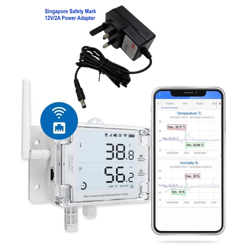 UbiBot GS1-AETH1RS-S Industrial-Grade WIFI RJ45 Temperature Humidity Light Data Logger IoT System + 12V/2A Power Adapter