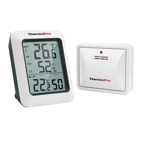 ThermoPro TP60S LCD Digital Hygrometer Indoor Outdoor Thermometer Humidity Monitor 60m/200ft Range