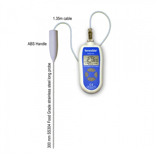 Invesible 3305 Digital handheld Thermometer with Alarm & 300mm long SS304 probe