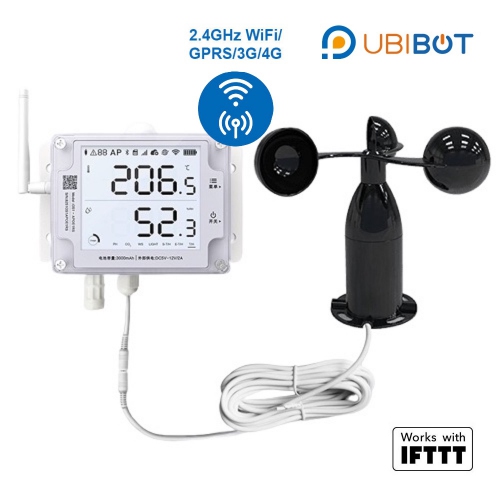 UbiBot GS1-AL4G1RS Industrial-Grade WIFI SIM Temperature Humidity Light Data Logger w/ Wind Speed Probe
